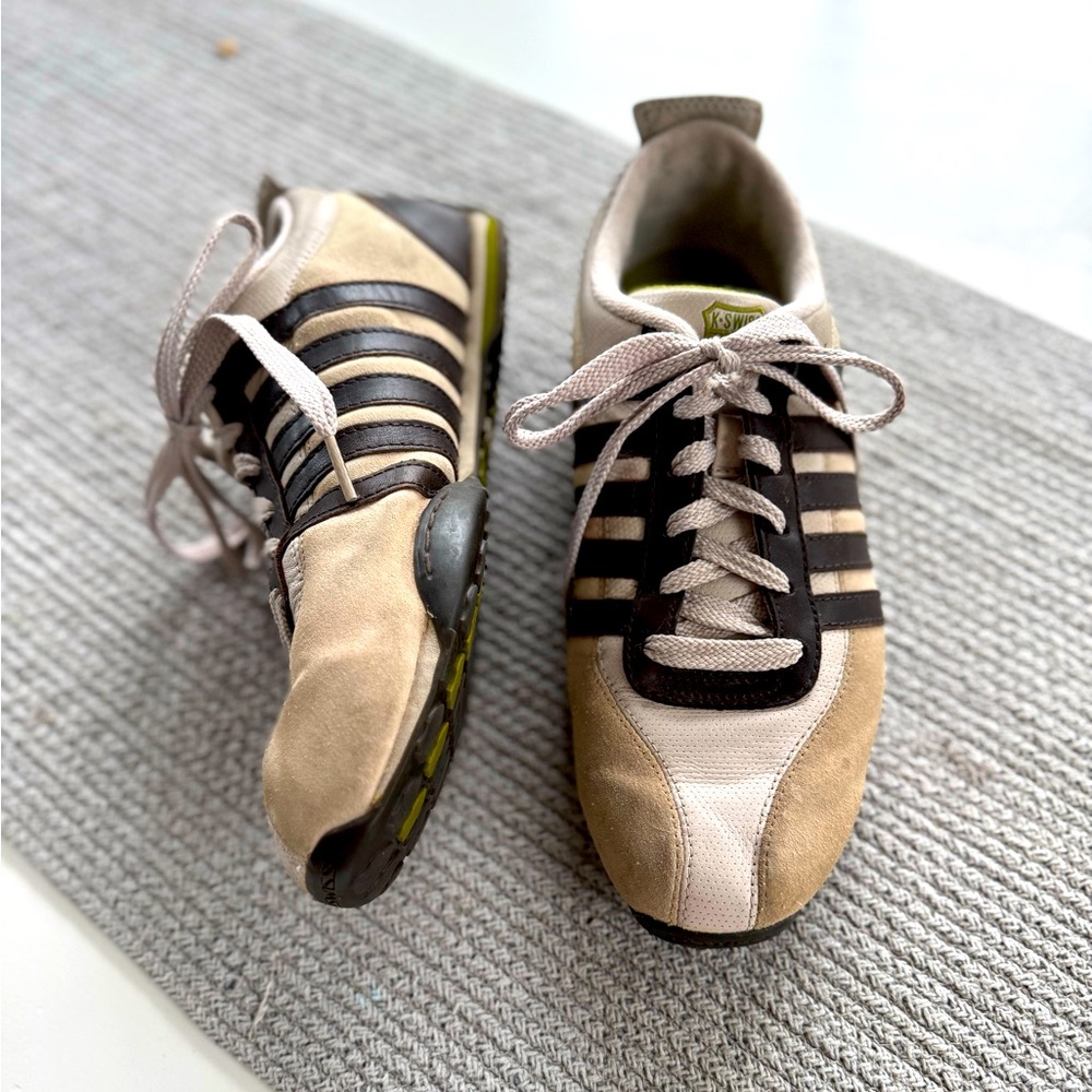 K-SWISS Tan Ivory Leather Suede Sneakers Tennis Shoes Streetwear Size 8.5